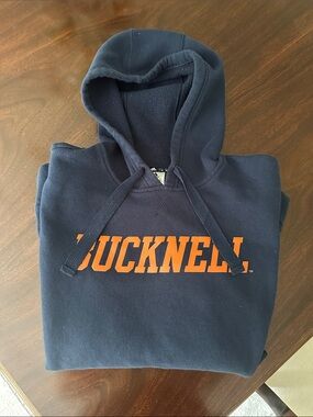 adidas Navy Blue Hoodie with Orange Bucknell Logo